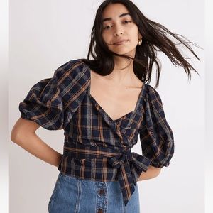 NWT Madewell Sweetheart Wrap Top in Plaid